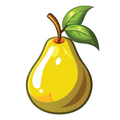 a pear with a leaf on it