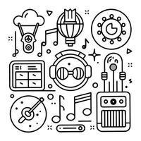 music and sound icons in a line style vector