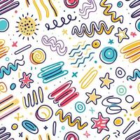seamless pattern with colorful doodles and shapes vector