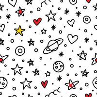 a seamless pattern with stars, hearts and planets vector