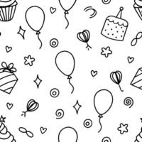 birthday seamless pattern with balloons, cupcakes, and other items vector