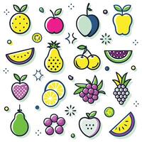 fruit icons set with different fruits and berries vector