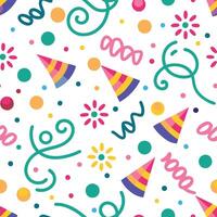 a colorful party hat pattern with confetti and streamers vector