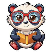 panda reading book with glasses illustration vector