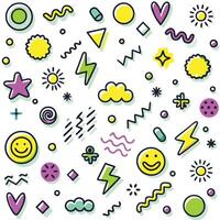 a colorful set of doodles on a white background vector