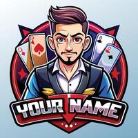 a poker player with a name on the front of his shirt vector