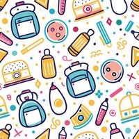 a colorful pattern with various items for children vector