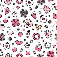 a pink and white pattern with various items vector
