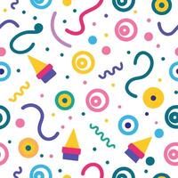 a colorful pattern with party hats and other items vector