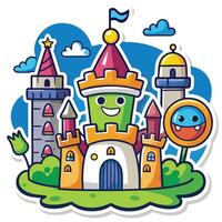 cartoon castle with a happy face and a castle vector