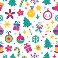 christmas seamless pattern with colorful objects vector