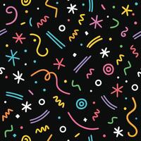 a colorful pattern with various shapes and stars on a black background vector