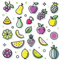 fruit icons set with different fruits and berries vector