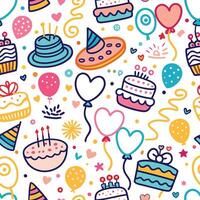 seamless pattern with birthday cake, balloons and other items vector