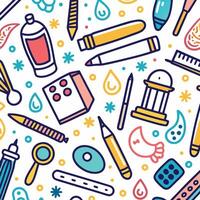a colorful pattern with various objects and tools vector