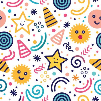 seamless pattern with colorful stars, sun, moon and stars