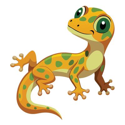 a cartoon gecko with green spots and spots