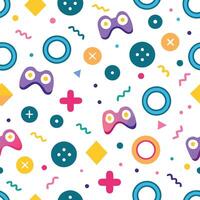 seamless pattern with colorful game controllers and other objects vector