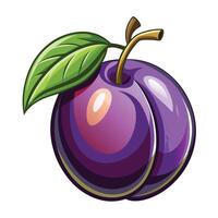 a purple plum fruit with a leaf on it vector