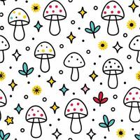 seamless pattern with mushrooms and stars vector