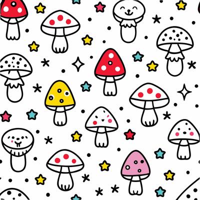 a seamless pattern with mushrooms and stars