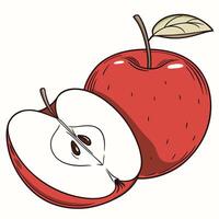 a red apple with a slice cut out of it vector