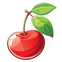 a red cherry with green leaves on a white background vector