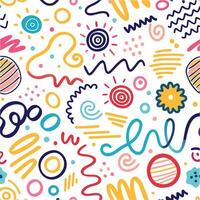 seamless pattern with colorful doodles and shapes vector