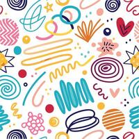seamless pattern with colorful doodles and shapes vector