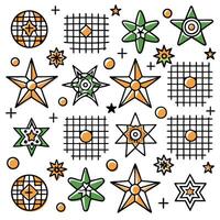 a set of geometric shapes and stars in different colors vector