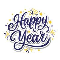 happy new year lettering design with fireworks vector
