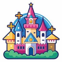 a cartoon castle with a tower and a star on top vector