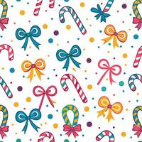 seamless pattern with candy canes and bows vector
