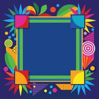 colorful frame with colorful flowers and shapes vector