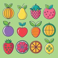 fruit icons set on green background vector