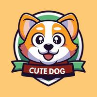 a cute dog logo with a ribbon around it vector