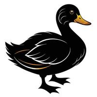 a black duck with yellow beak on a white background vector