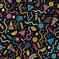 seamless pattern with colorful party accessories on a black background vector
