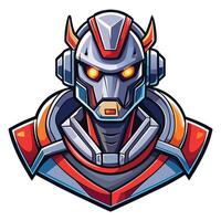 a robot head with red eyes and horns vector