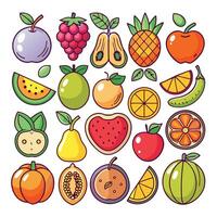 a set of fruit icons in a cartoon style vector