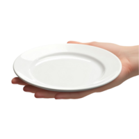 empty plate in hand on transparent background png
