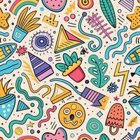 seamless pattern with colorful objects and doodles vector