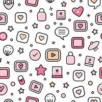 a pink and white background with various icons vector