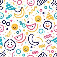 a colorful pattern with smiling faces and other objects vector