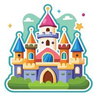 a cartoon castle with a tower and a star vector