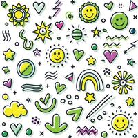 a colorful set of doodles with various objects vector