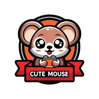 a cute mouse logo with a red ribbon vector