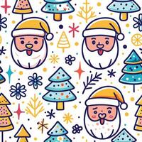 christmas seamless pattern with santa claus and trees vector