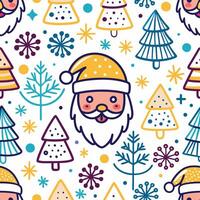 a seamless pattern with santa claus and trees vector