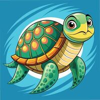 a cartoon turtle with a blue background vector